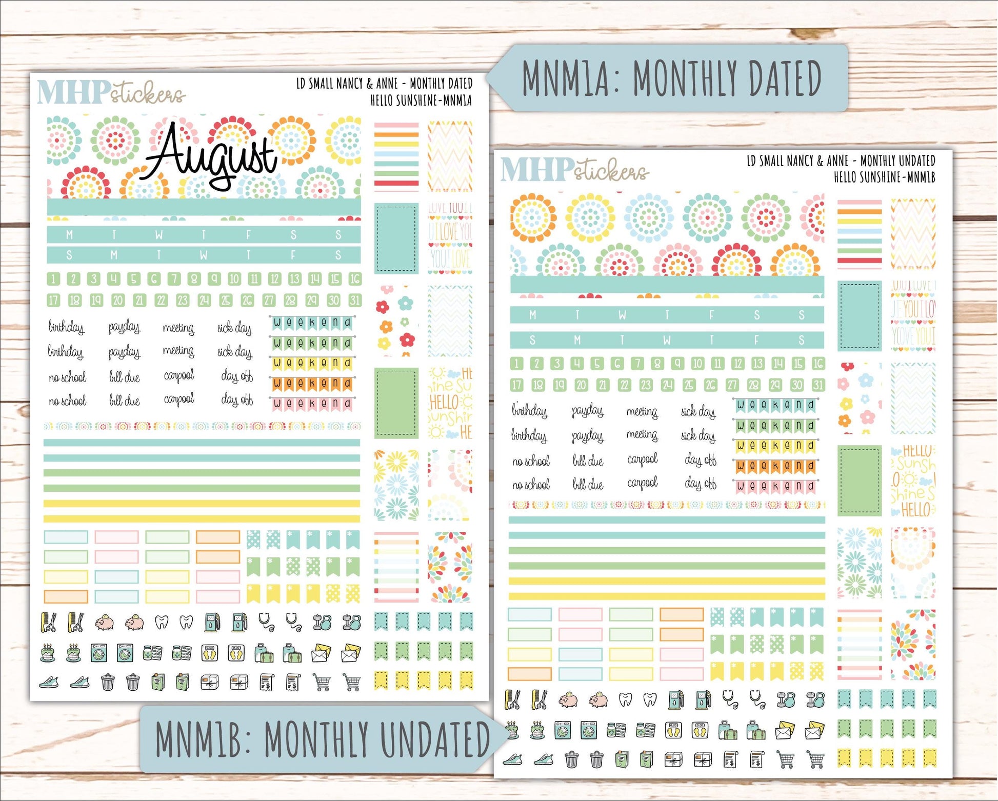 AUGUST 2026 Stickers for Small Nancy & Anne Laurel Denise Planners "Hello Sunshine" || MN