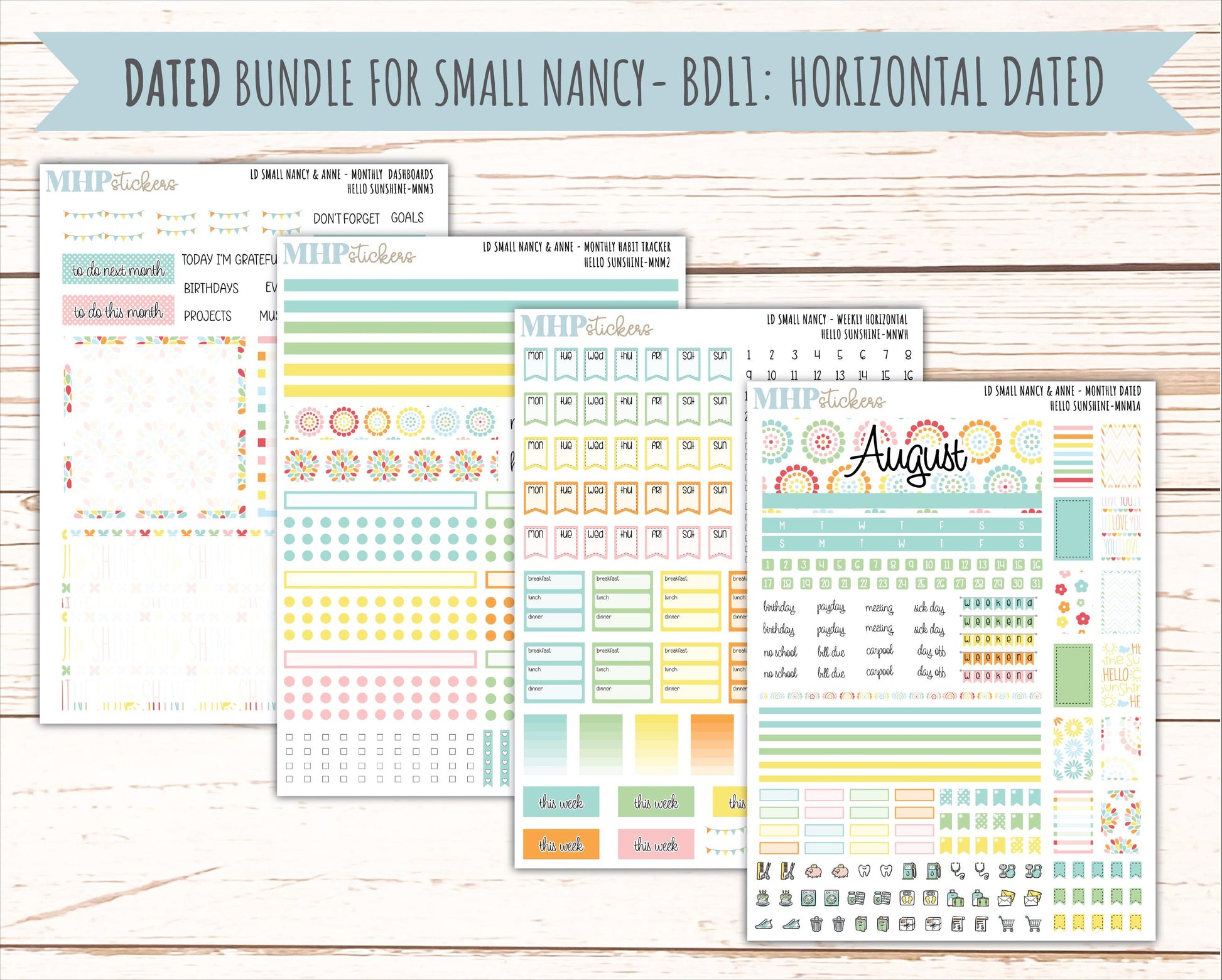 AUGUST 2026 Stickers for Small Nancy & Anne Laurel Denise Planners "Hello Sunshine" || MN