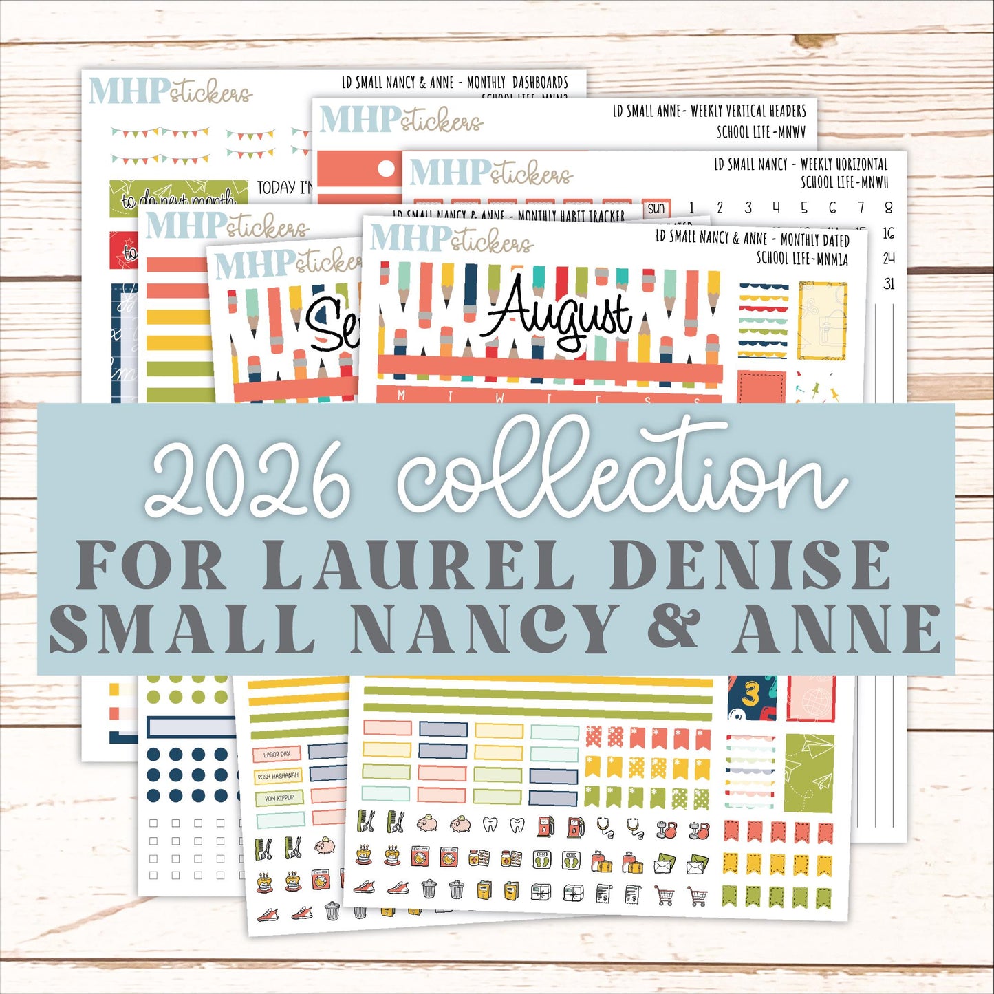 AUGUST and SEPTEMBER 2026 Stickers for Small Nancy & Anne Laurel Denise Planners "School Life" || MN