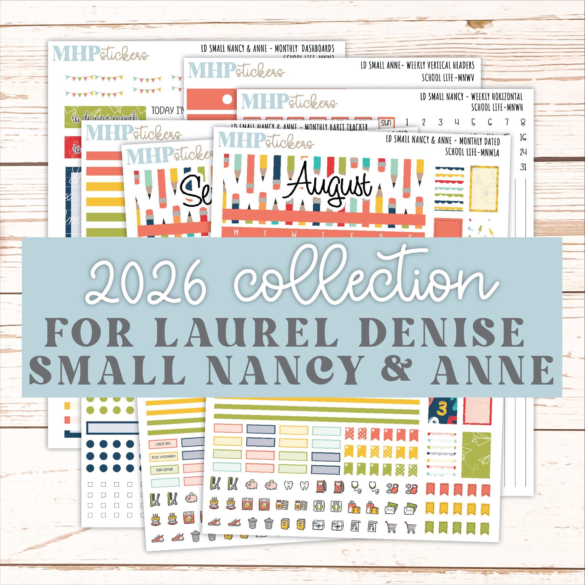 AUGUST and SEPTEMBER 2026 Stickers for Small Nancy & Anne Laurel Denise Planners "School Life" || MN