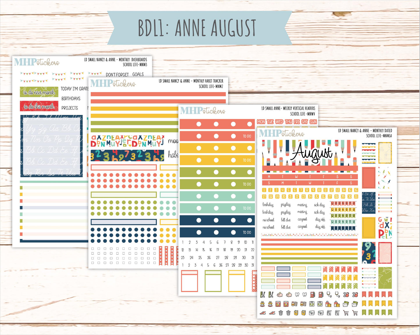 AUGUST and SEPTEMBER 2026 Stickers for Small Nancy & Anne Laurel Denise Planners "School Life" || MN