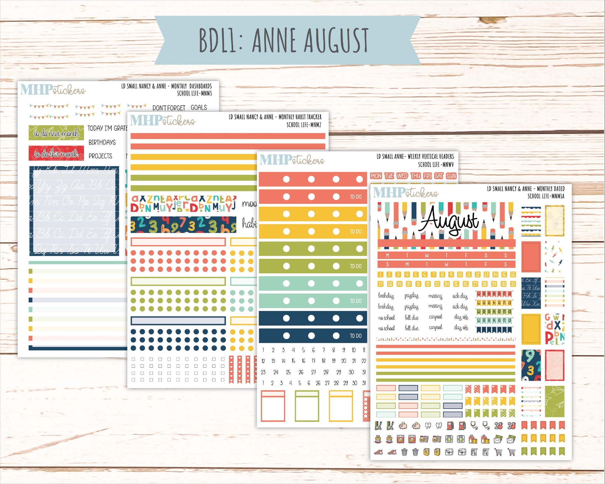 AUGUST and SEPTEMBER 2026 Stickers for Small Nancy & Anne Laurel Denise Planners "School Life" || MN