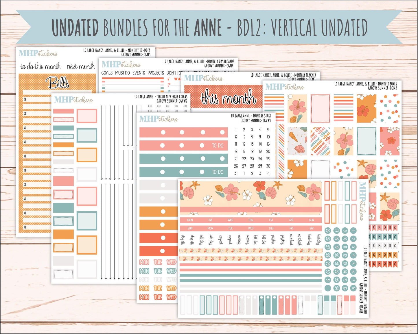 AUGUST 2026 Stickers for Large Nancy, Anne, & Billie Planners. Laurel Denise Planners "Groovy Summer" || OG
