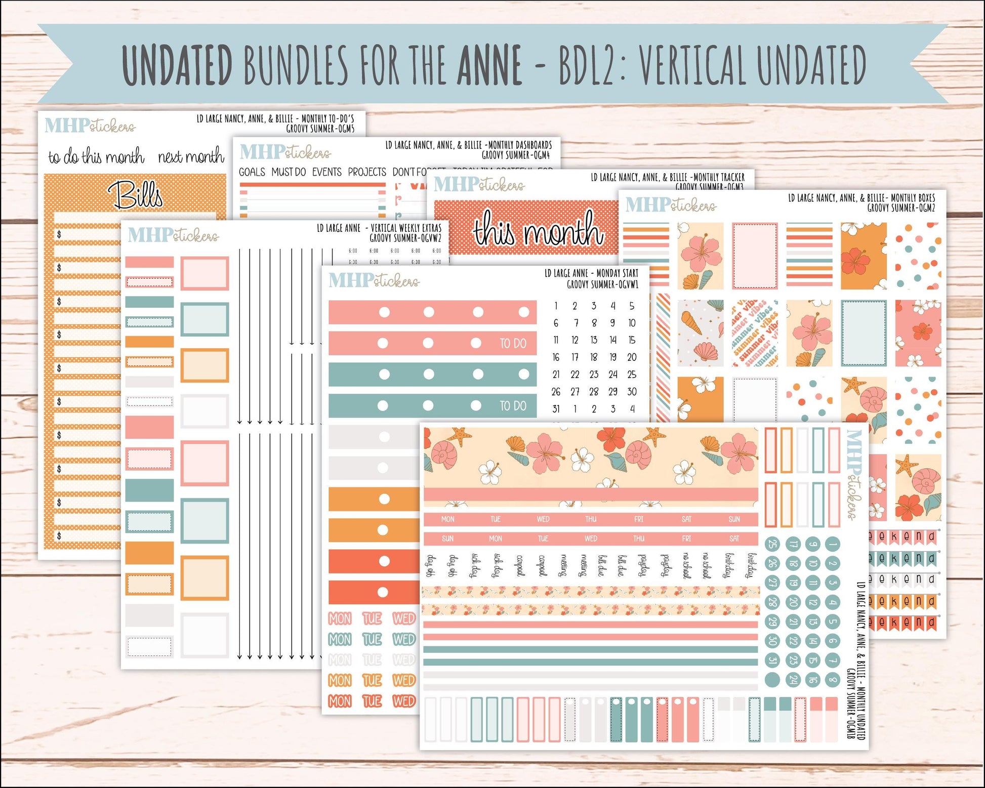 AUGUST 2026 Stickers for Large Nancy, Anne, & Billie Planners. Laurel Denise Planners "Groovy Summer" || OG