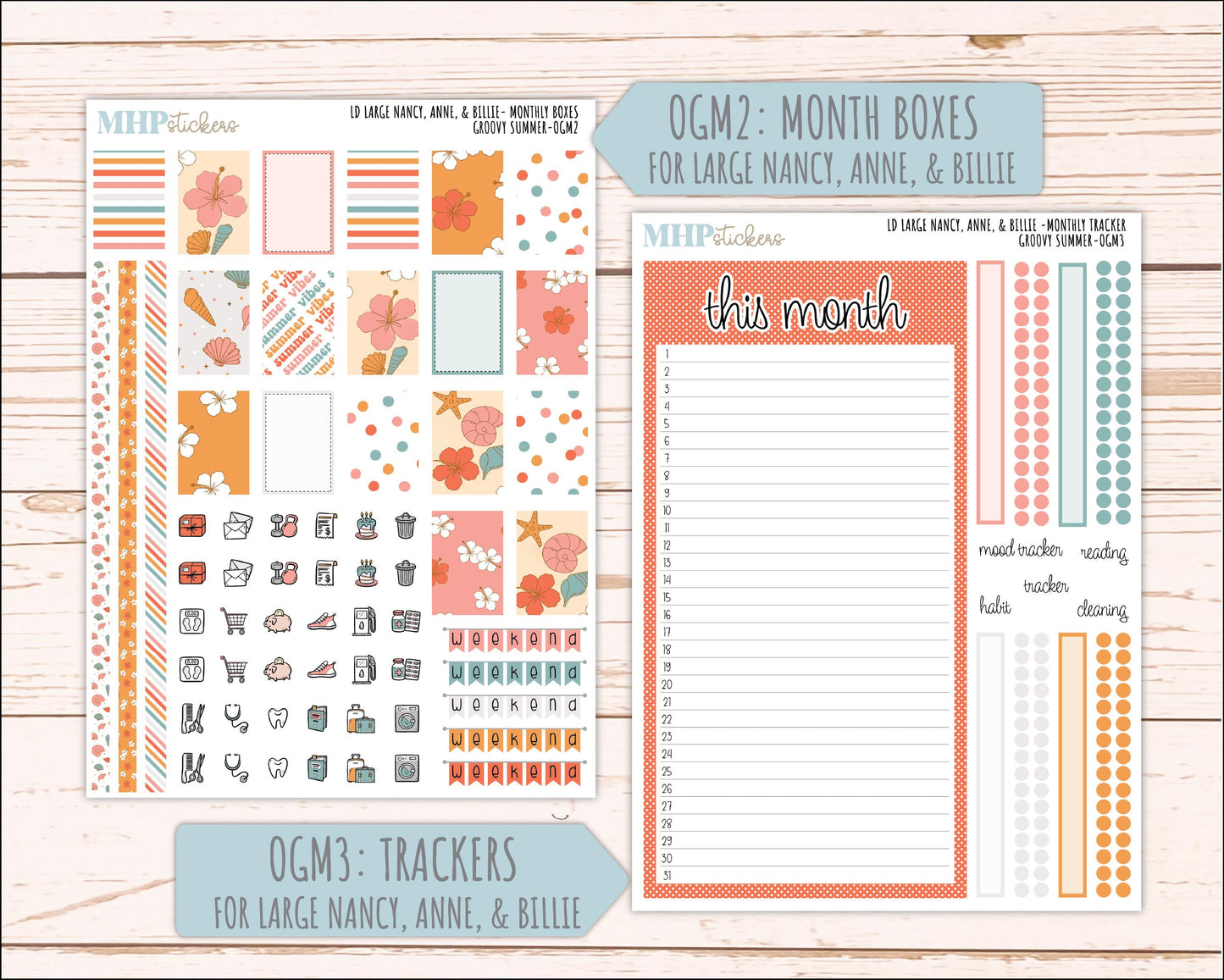 AUGUST 2026 Stickers for Large Nancy, Anne, & Billie Planners. Laurel Denise Planners "Groovy Summer" || OG