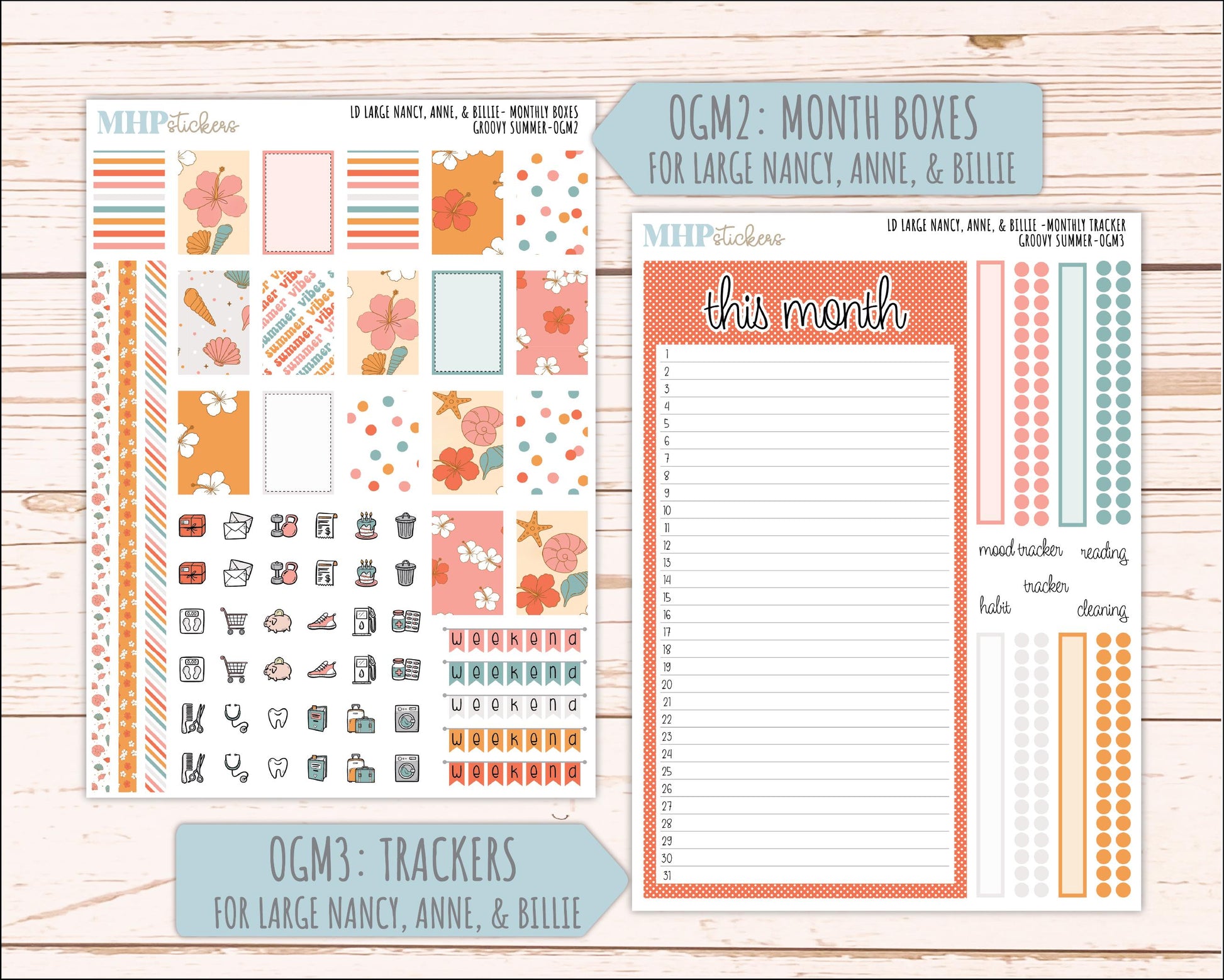 AUGUST 2026 Stickers for Large Nancy, Anne, & Billie Planners. Laurel Denise Planners "Groovy Summer" || OG