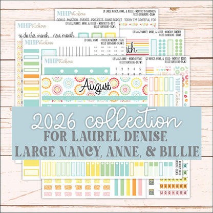 AUGUST 2026 Stickers for Large Nancy, Anne, & Billie Planners. Laurel Denise Planners "Hello Sunshine" || OG