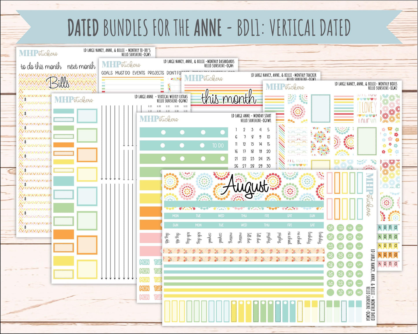 AUGUST 2026 Stickers for Large Nancy, Anne, & Billie Planners. Laurel Denise Planners "Hello Sunshine" || OG