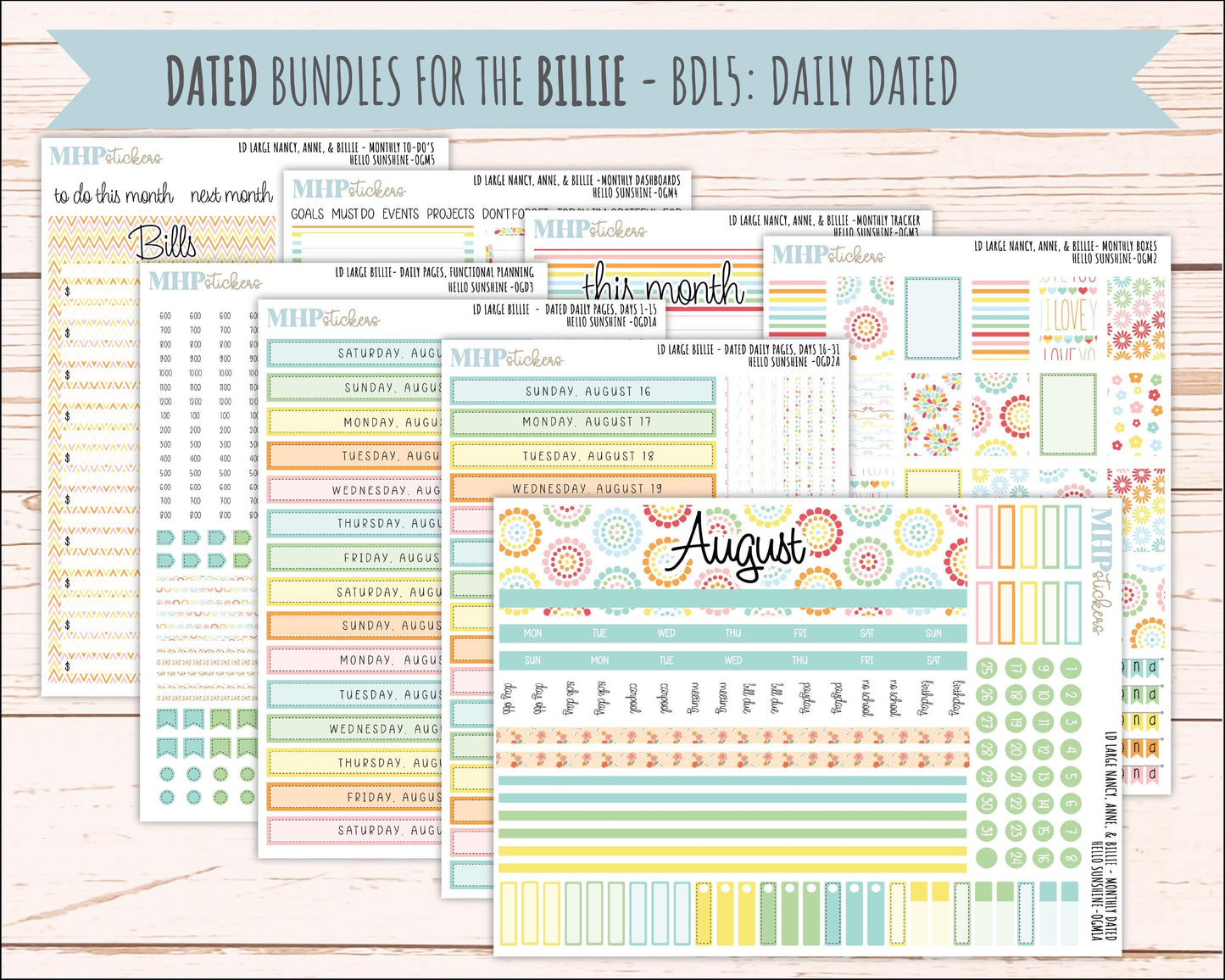 AUGUST 2026 Stickers for Large Nancy, Anne, & Billie Planners. Laurel Denise Planners "Hello Sunshine" || OG