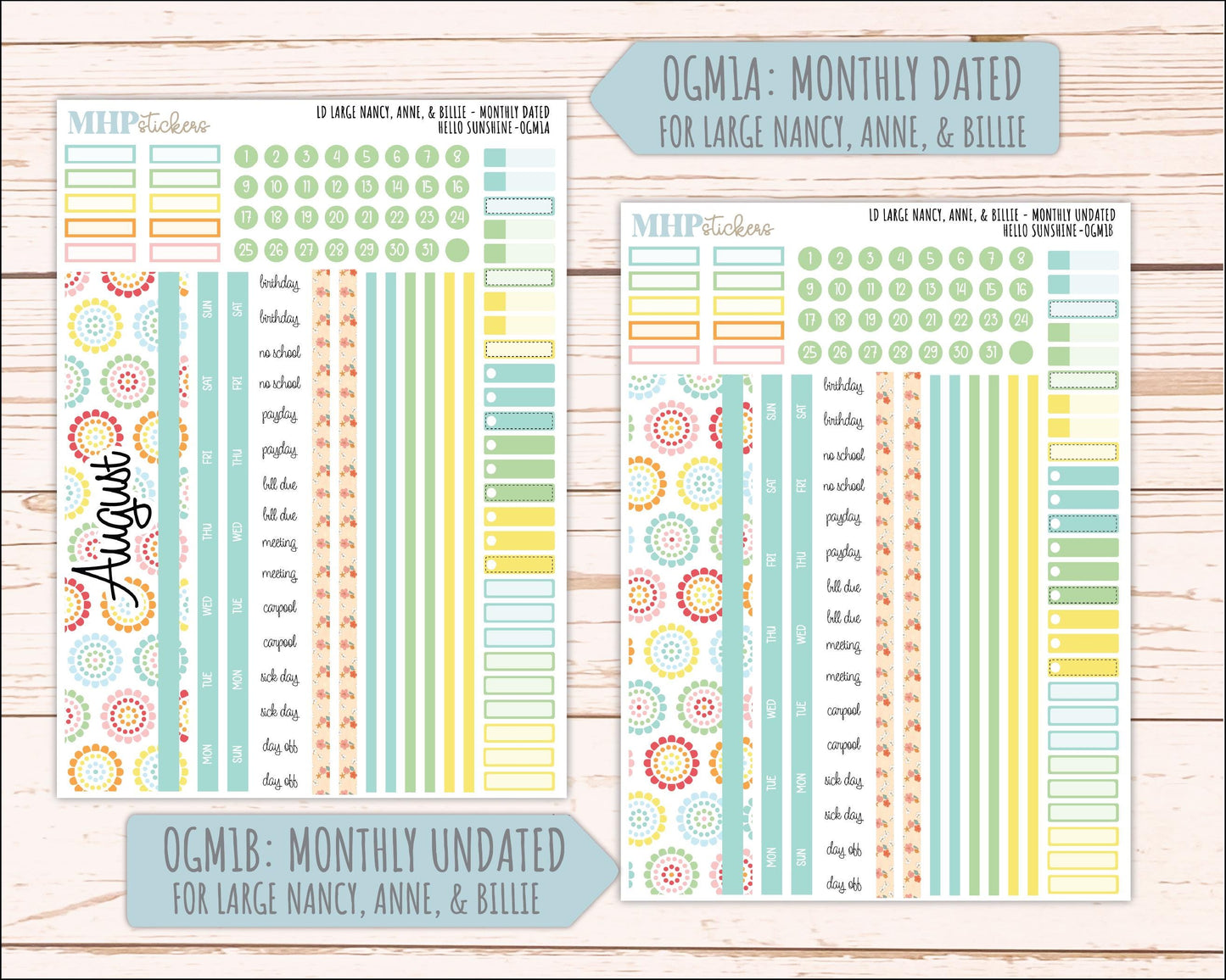 AUGUST 2026 Stickers for Large Nancy, Anne, & Billie Planners. Laurel Denise Planners "Hello Sunshine" || OG