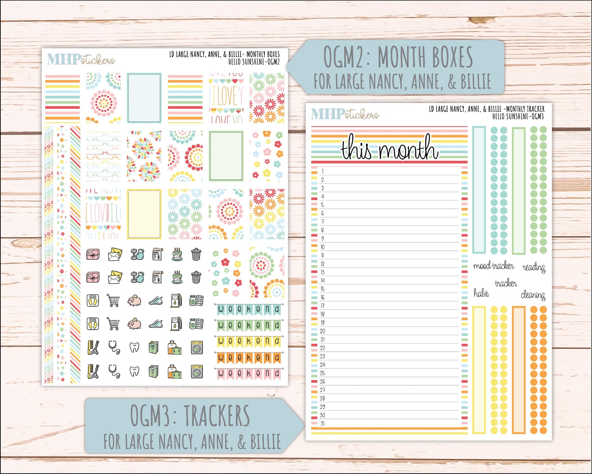 AUGUST 2026 Stickers for Large Nancy, Anne, & Billie Planners. Laurel Denise Planners "Hello Sunshine" || OG