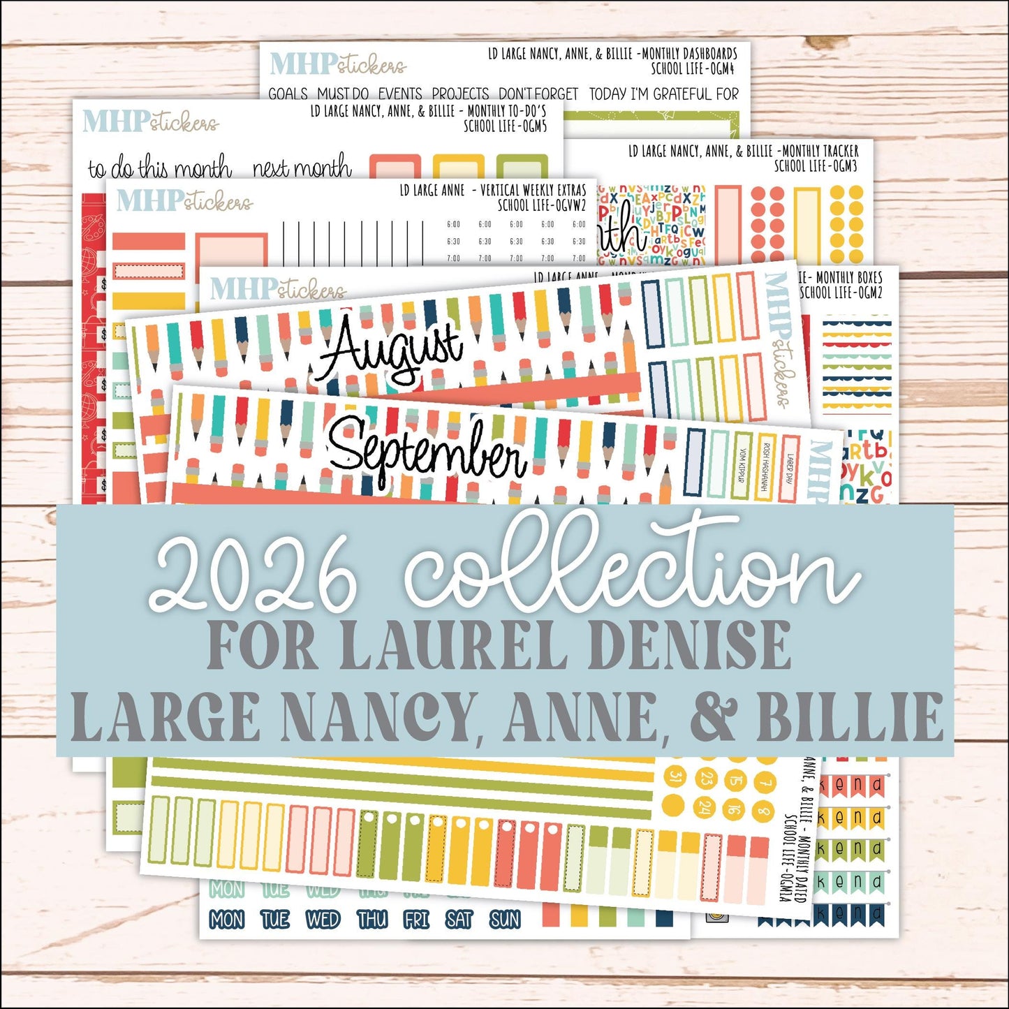 AUGUST and SEPTEMBER 2026 Stickers for Large Nancy, Anne, & Billie Planners. Laurel Denise Planners "School Life" || OG