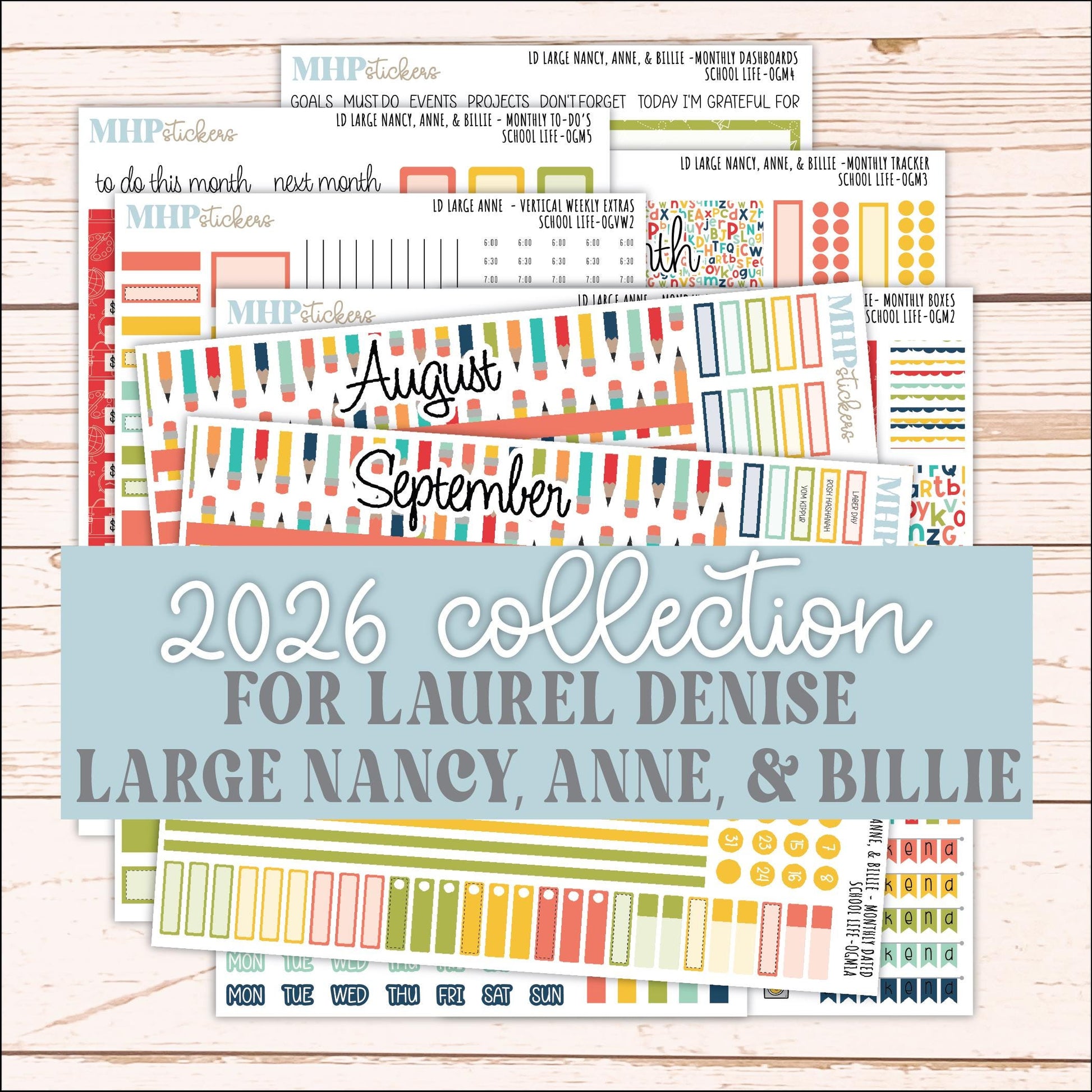 AUGUST and SEPTEMBER 2026 Stickers for Large Nancy, Anne, & Billie Planners. Laurel Denise Planners "School Life" || OG
