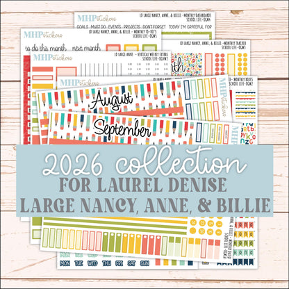 AUGUST and SEPTEMBER 2026 Stickers for Large Nancy, Anne, & Billie Planners. Laurel Denise Planners "School Life" || OG