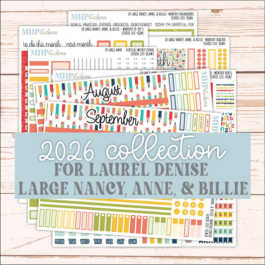 AUGUST and SEPTEMBER 2026 Stickers for Large Nancy, Anne, & Billie Planners. Laurel Denise Planners "School Life" || OG