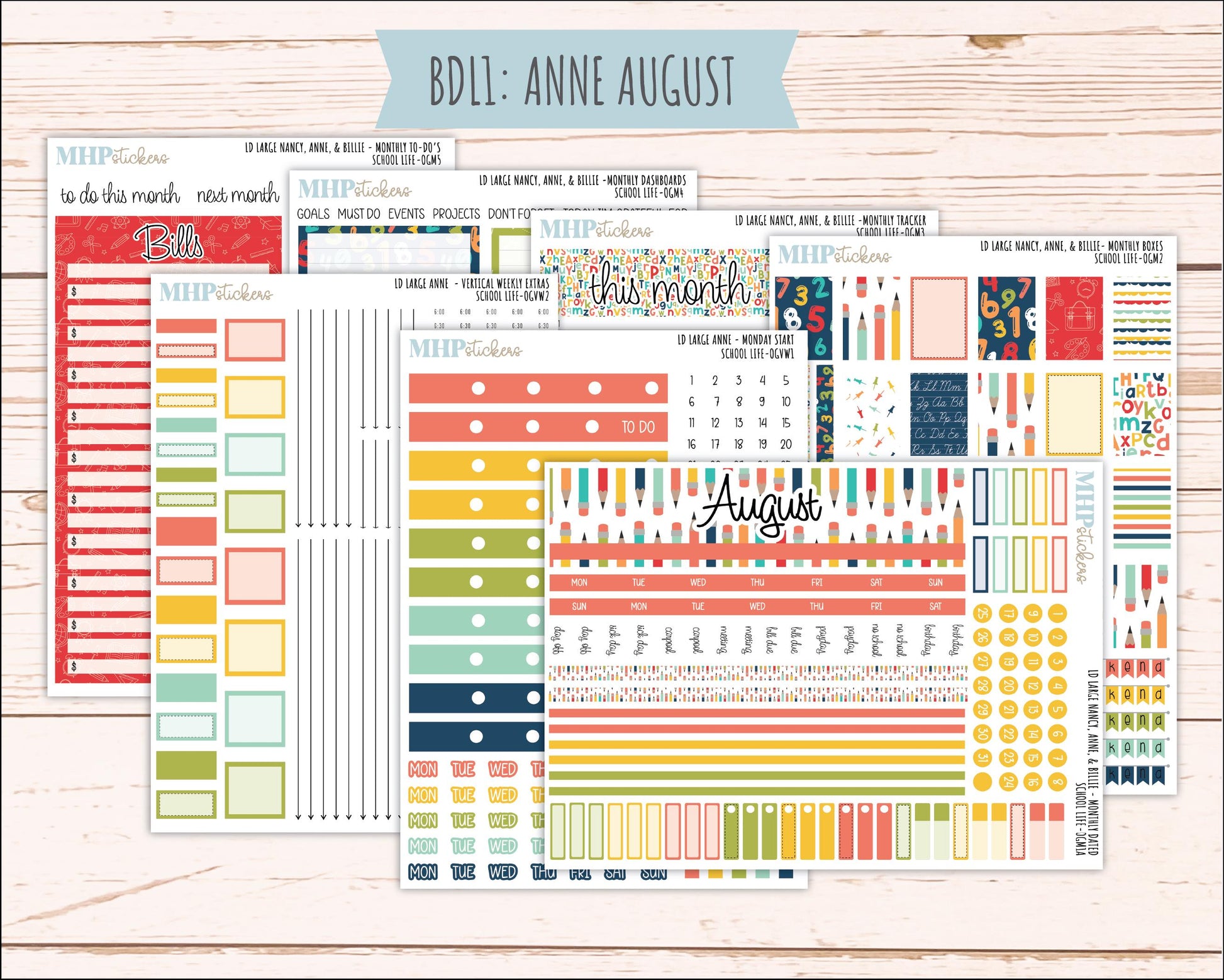 AUGUST and SEPTEMBER 2026 Stickers for Large Nancy, Anne, & Billie Planners. Laurel Denise Planners "School Life" || OG