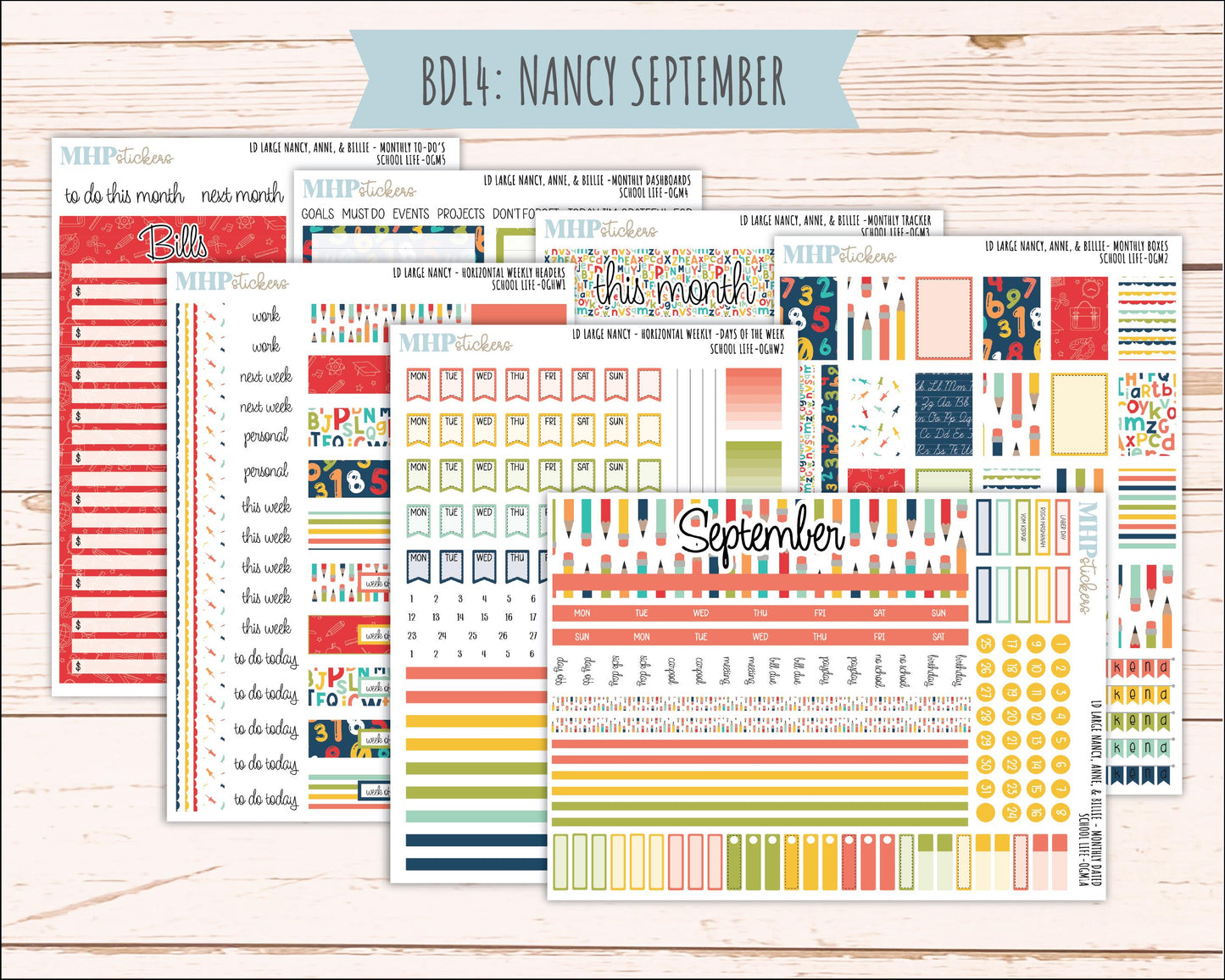 AUGUST and SEPTEMBER 2026 Stickers for Large Nancy, Anne, & Billie Planners. Laurel Denise Planners "School Life" || OG