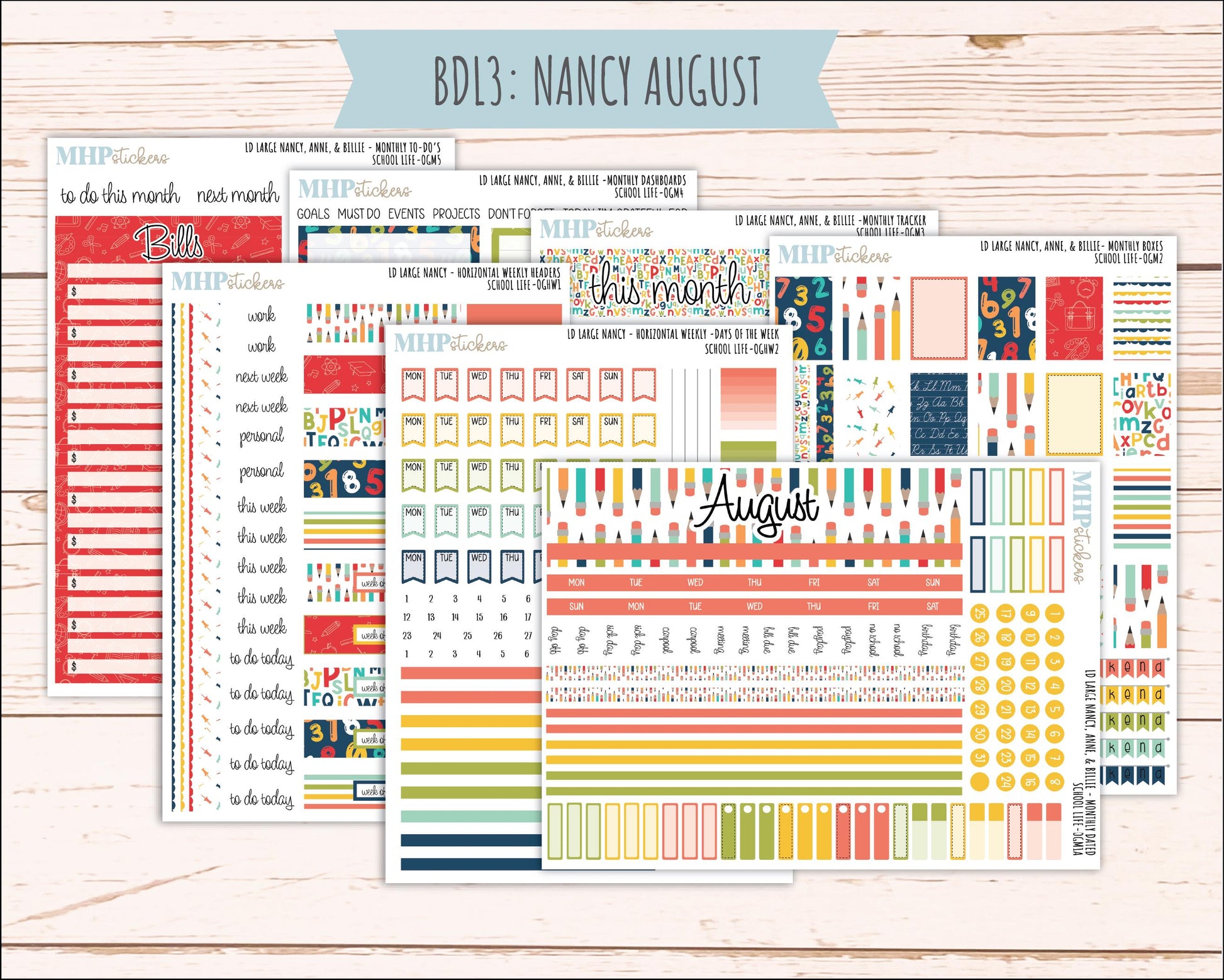 AUGUST and SEPTEMBER 2026 Stickers for Large Nancy, Anne, & Billie Planners. Laurel Denise Planners "School Life" || OG