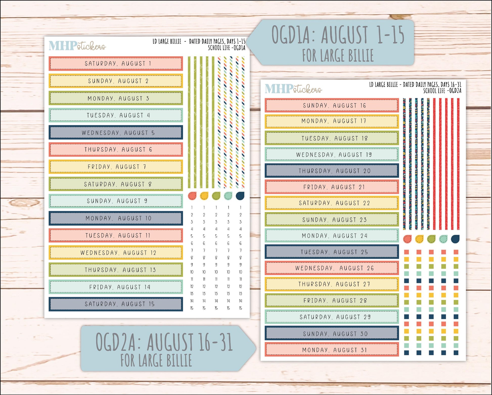 AUGUST and SEPTEMBER 2026 Stickers for Large Nancy, Anne, & Billie Planners. Laurel Denise Planners "School Life" || OG