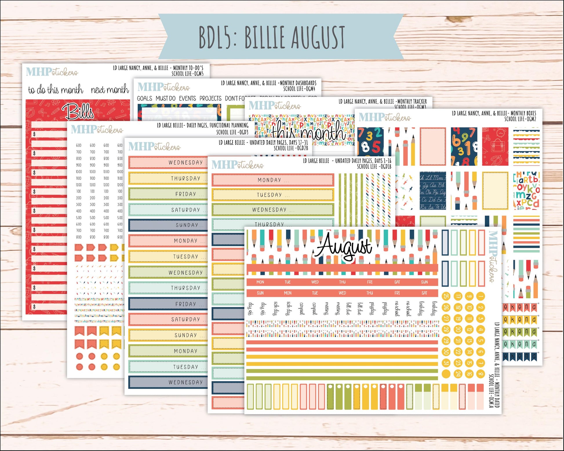 AUGUST and SEPTEMBER 2026 Stickers for Large Nancy, Anne, & Billie Planners. Laurel Denise Planners "School Life" || OG