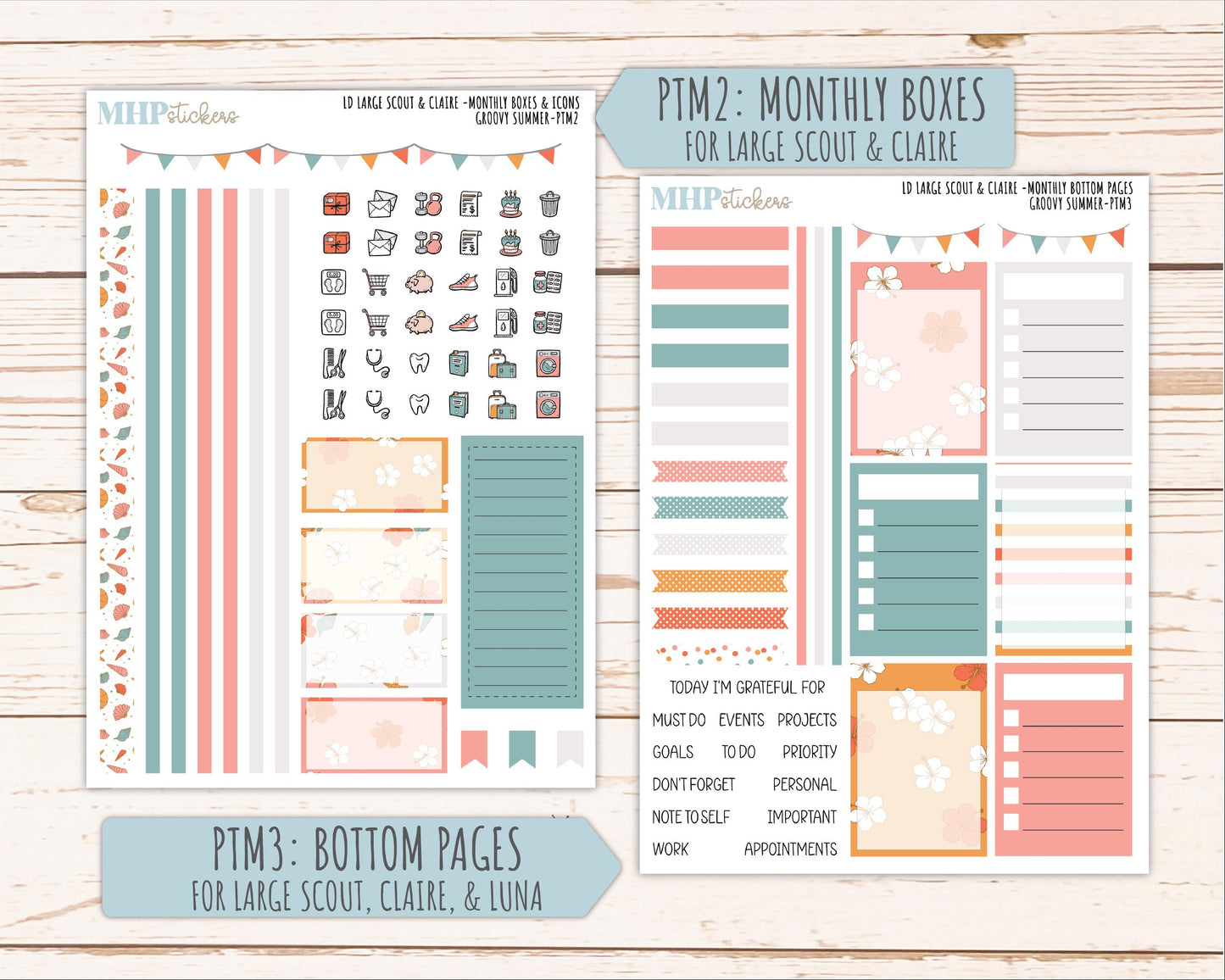 AUGUST 2026 Stickers for the Large Scout, Large Claire, and Large Luna Laurel Denise Planners "Groovy Summer" || PT