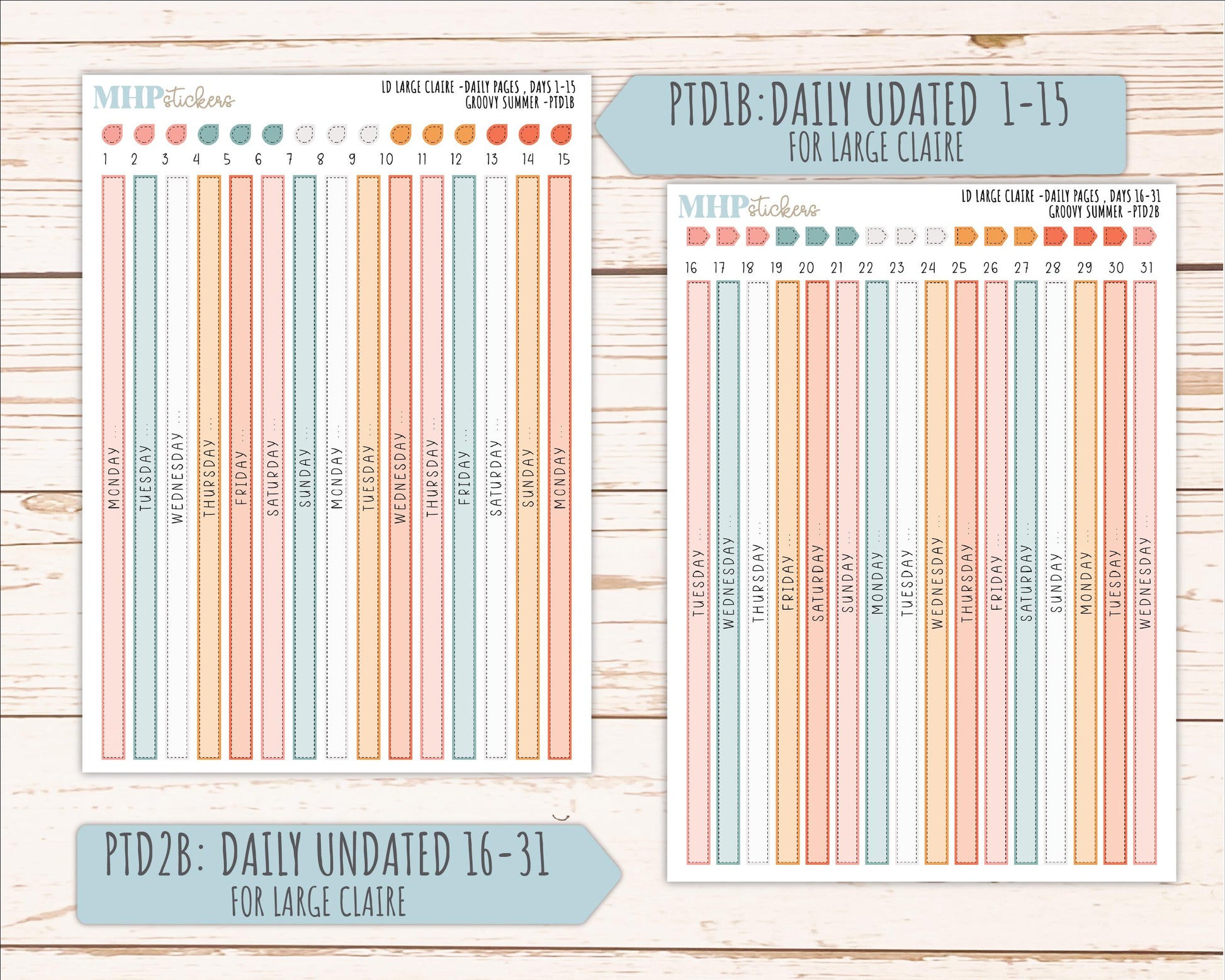 AUGUST 2026 Stickers for the Large Scout, Large Claire, and Large Luna Laurel Denise Planners "Groovy Summer" || PT