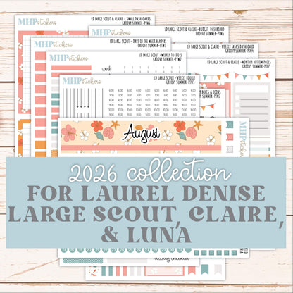 AUGUST 2026 Stickers for the Large Scout, Large Claire, and Large Luna Laurel Denise Planners "Groovy Summer" || PT