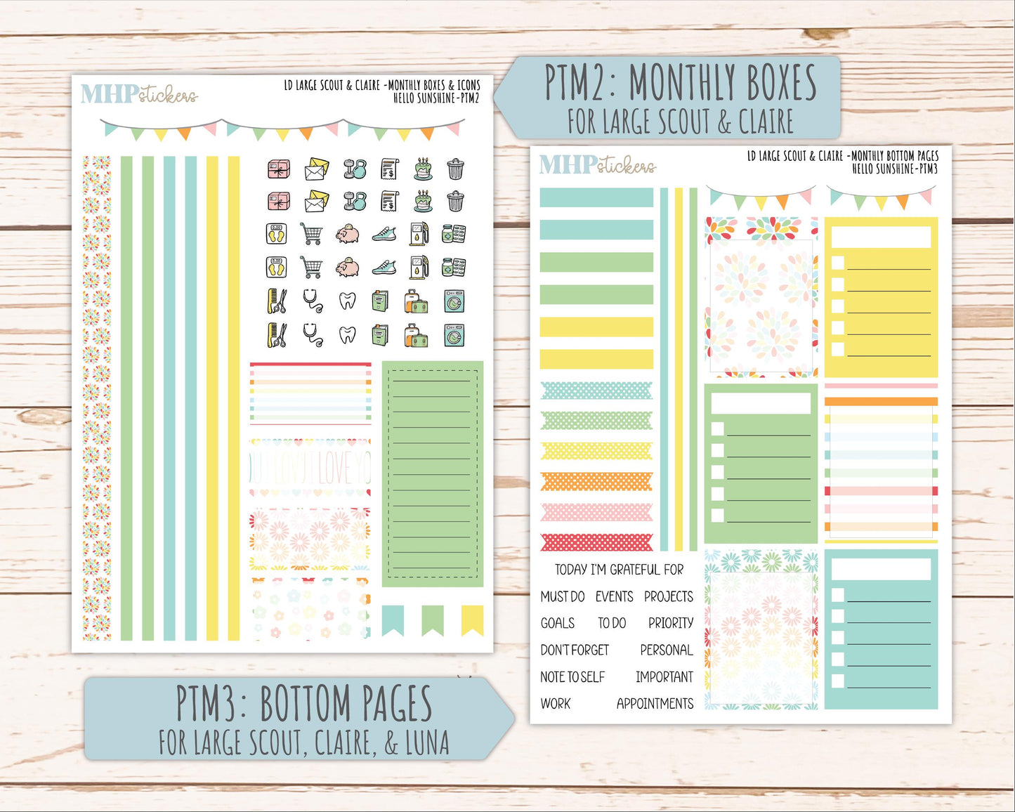 AUGUST 2026 Stickers for the Large Scout, Large Claire, and Large Luna Laurel Denise Planners "Hello Sunshine" || PT