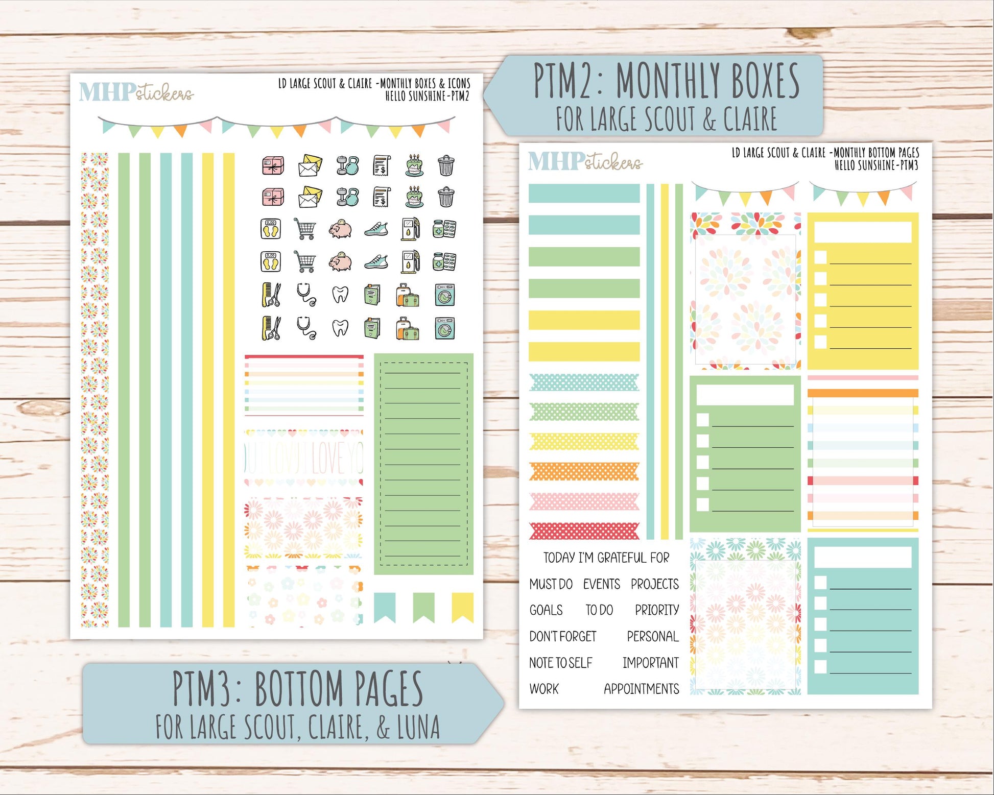 AUGUST 2026 Stickers for the Large Scout, Large Claire, and Large Luna Laurel Denise Planners "Hello Sunshine" || PT