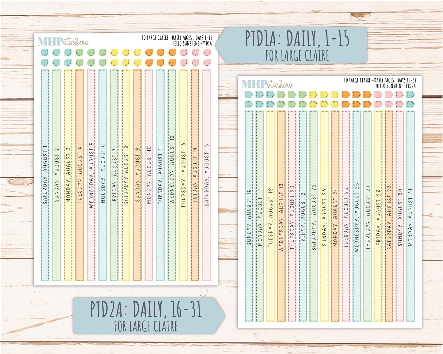 AUGUST 2026 Stickers for the Large Scout, Large Claire, and Large Luna Laurel Denise Planners "Hello Sunshine" || PT