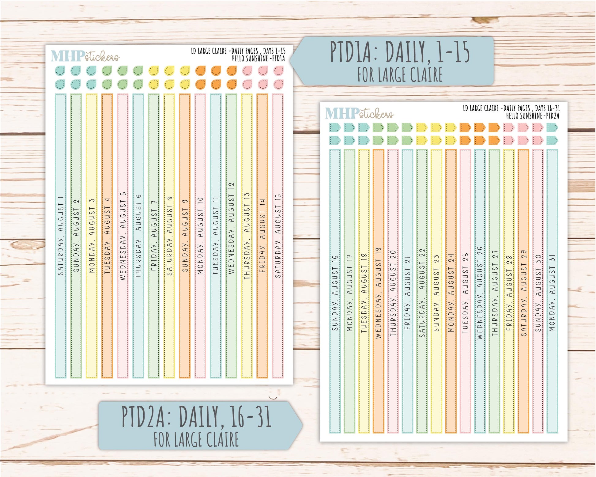 AUGUST 2026 Stickers for the Large Scout, Large Claire, and Large Luna Laurel Denise Planners "Hello Sunshine" || PT