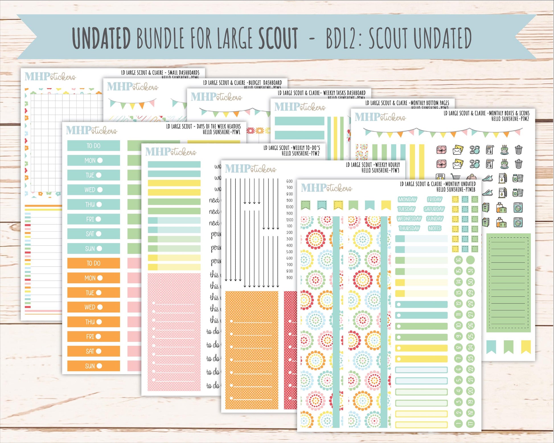 AUGUST 2026 Stickers for the Large Scout, Large Claire, and Large Luna Laurel Denise Planners "Hello Sunshine" || PT