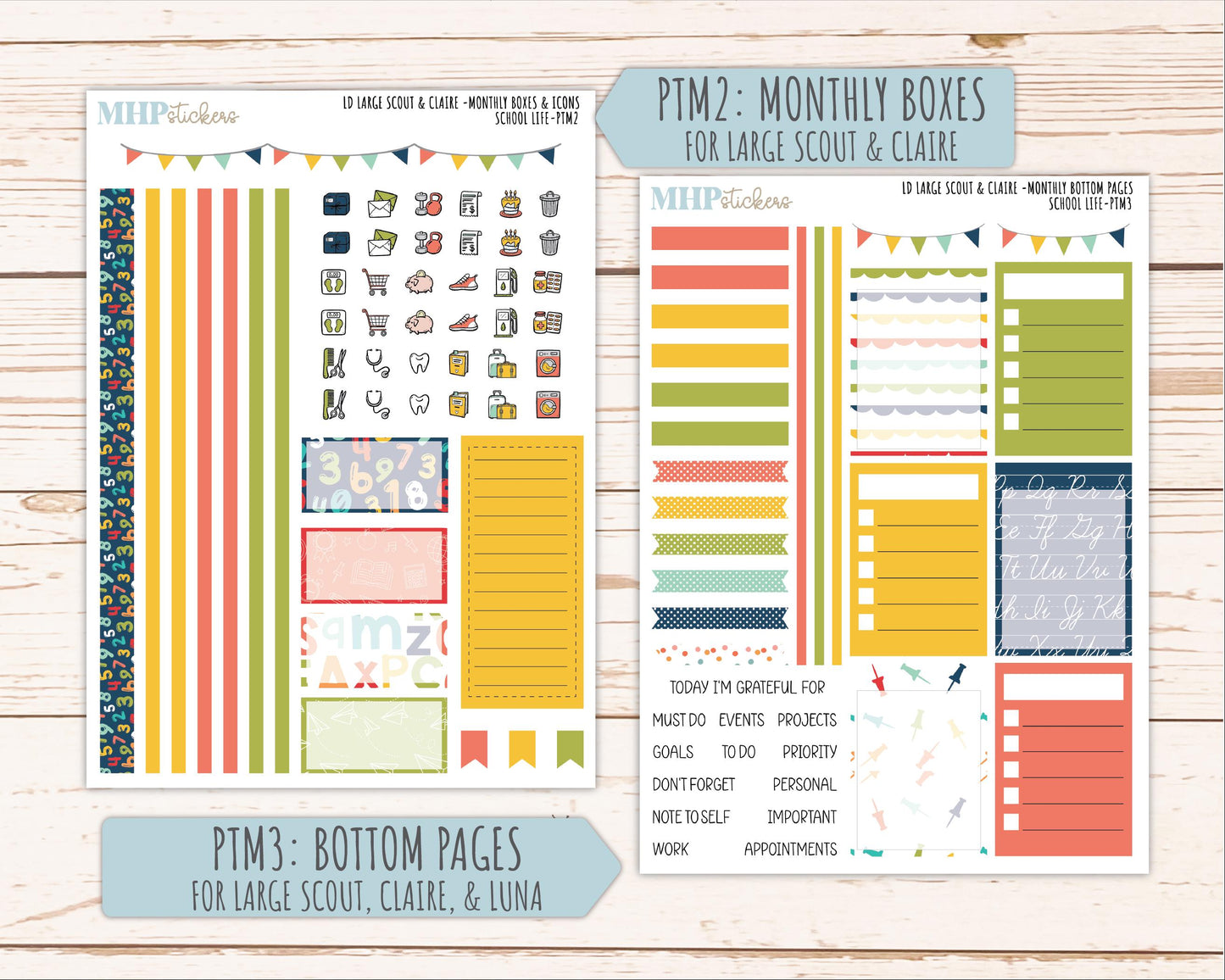 AUGUST and SEPTEMBER 2026 Stickers for the Large Scout, Large Claire, and Large Luna Laurel Denise Planners "School Life" || PT