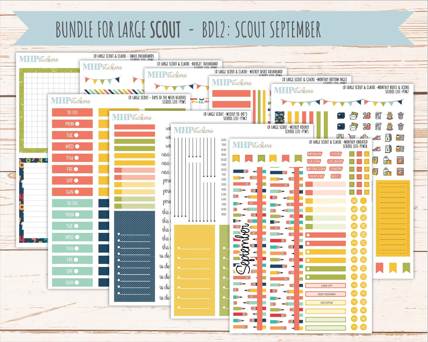 AUGUST and SEPTEMBER 2026 Stickers for the Large Scout, Large Claire, and Large Luna Laurel Denise Planners "School Life" || PT
