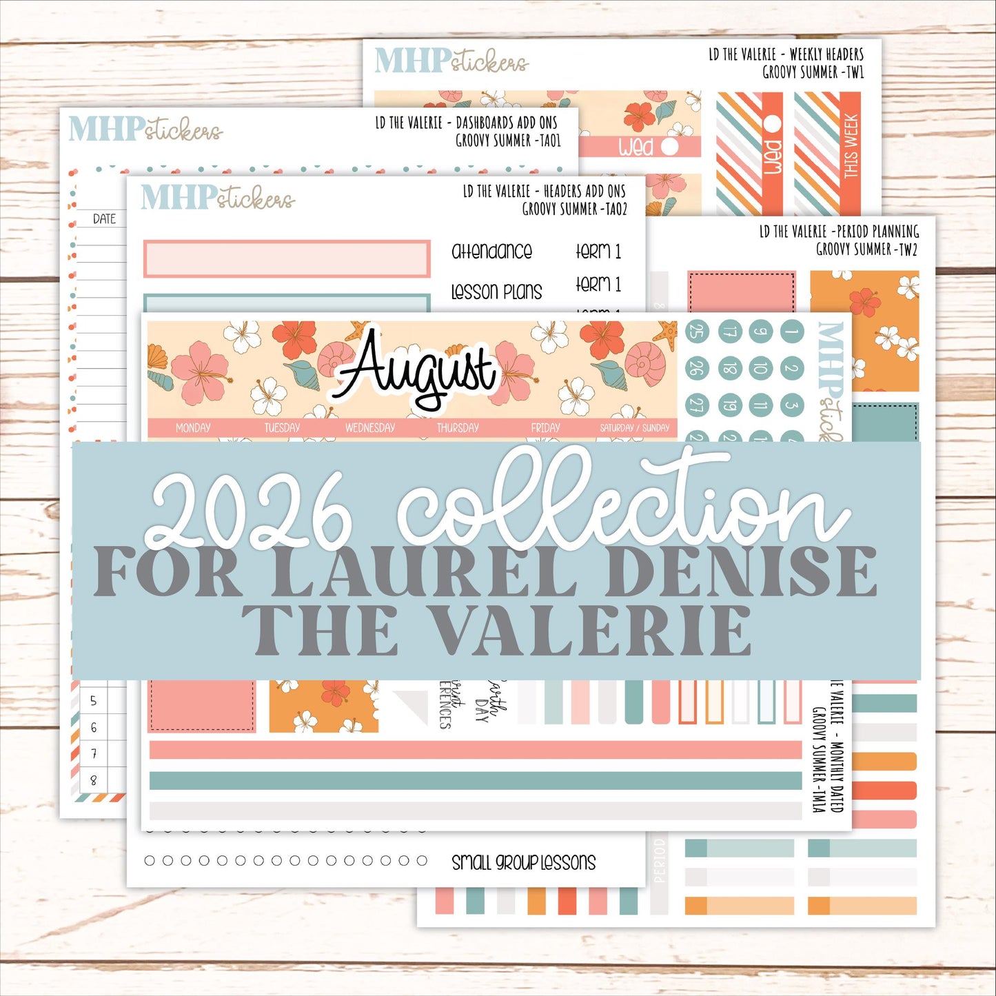 AUGUST Stickers for The Valerie Laurel Denise Planner "Groovy Summer" || TC