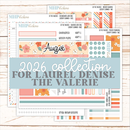 AUGUST Stickers for The Valerie Laurel Denise Planner "Groovy Summer" || TC