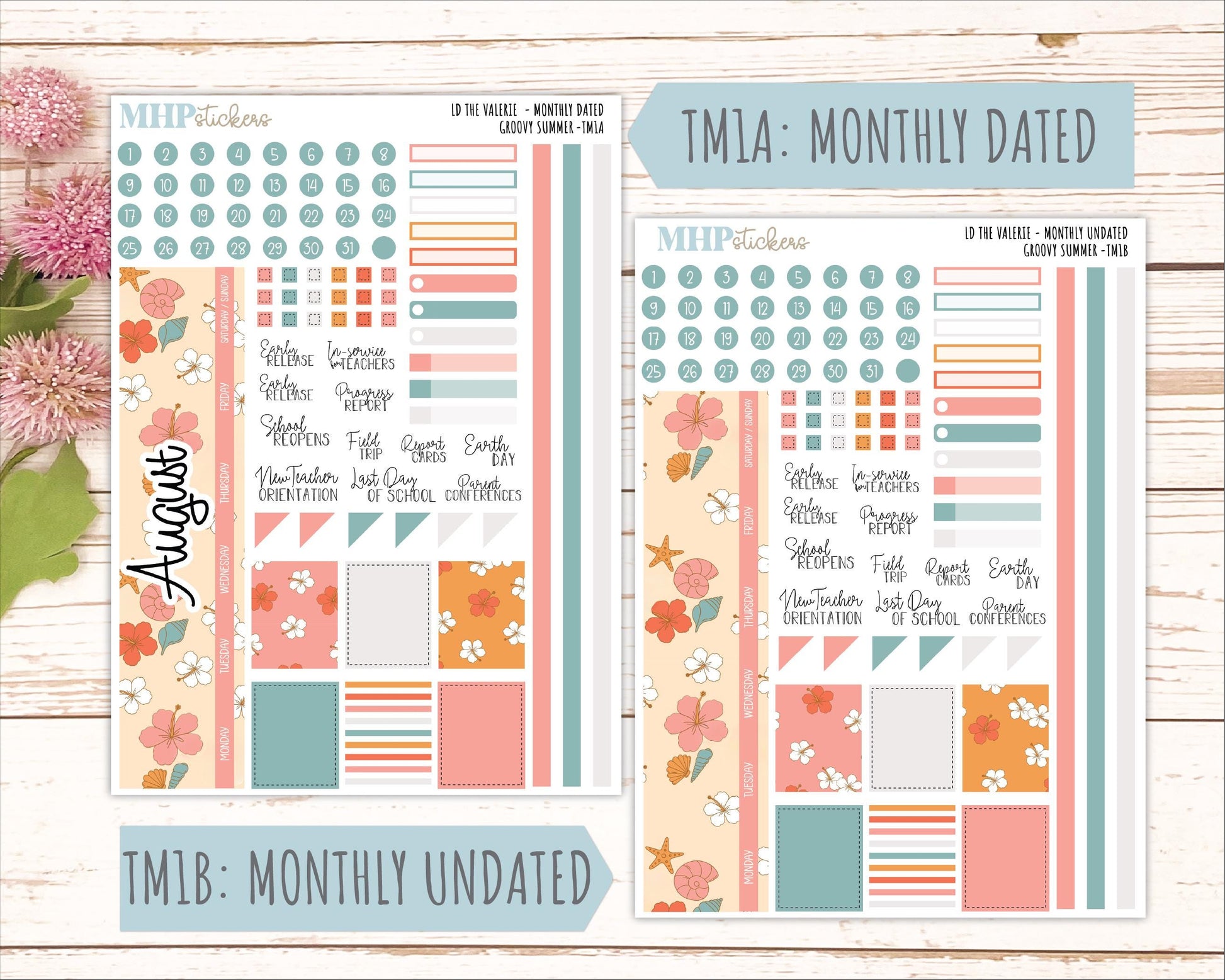 AUGUST Stickers for The Valerie Laurel Denise Planner "Groovy Summer" || TC
