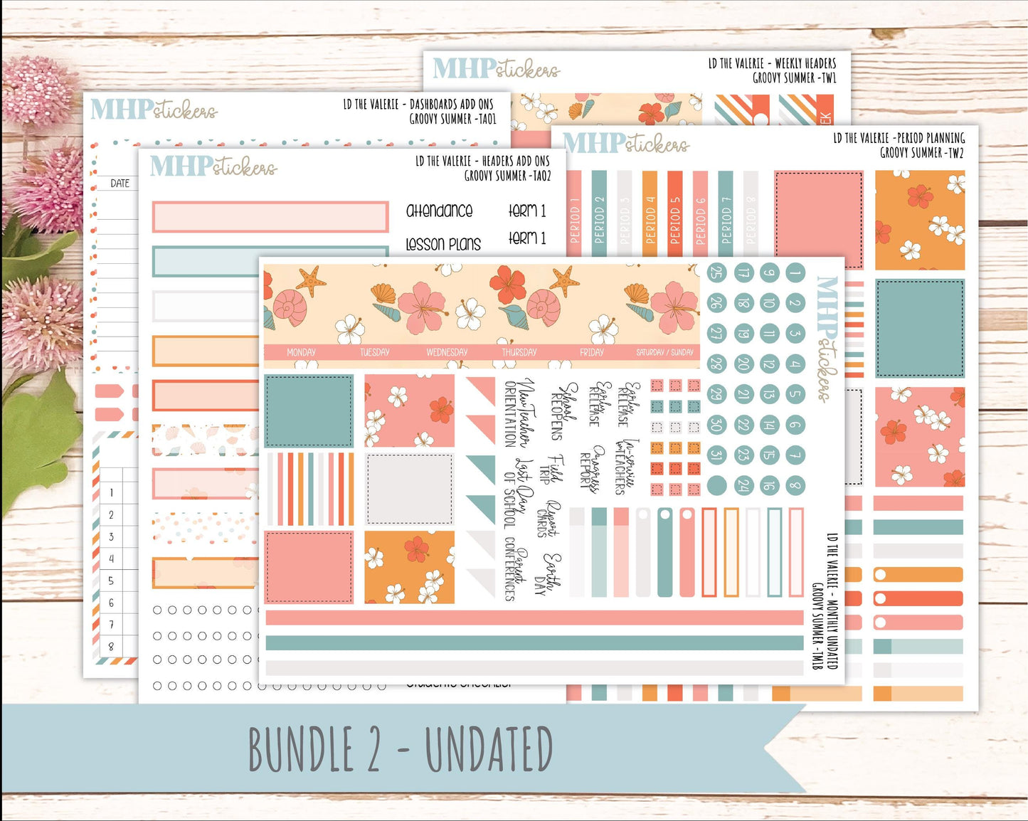 AUGUST Stickers for The Valerie Laurel Denise Planner "Groovy Summer" || TC