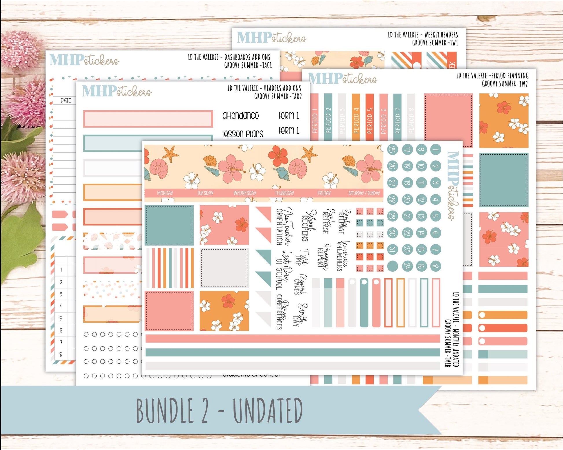 AUGUST Stickers for The Valerie Laurel Denise Planner "Groovy Summer" || TC