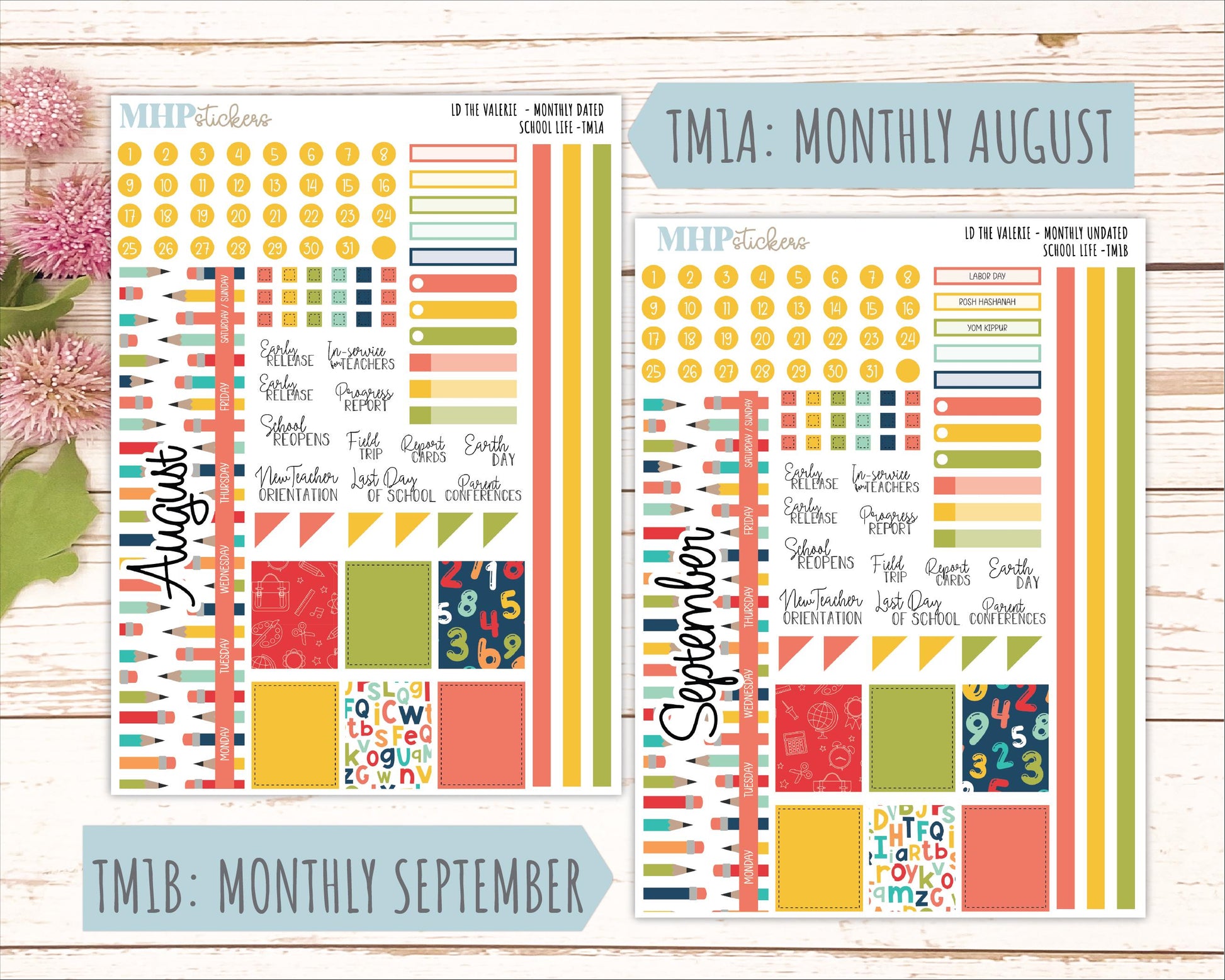 AUGUST & SEPTEMBER 2026 Stickers for The Valerie Laurel Denise Planner "School Life" || TC