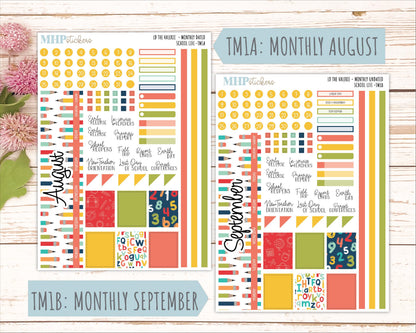 AUGUST & SEPTEMBER 2026 Stickers for The Valerie Laurel Denise Planner "School Life" || TC