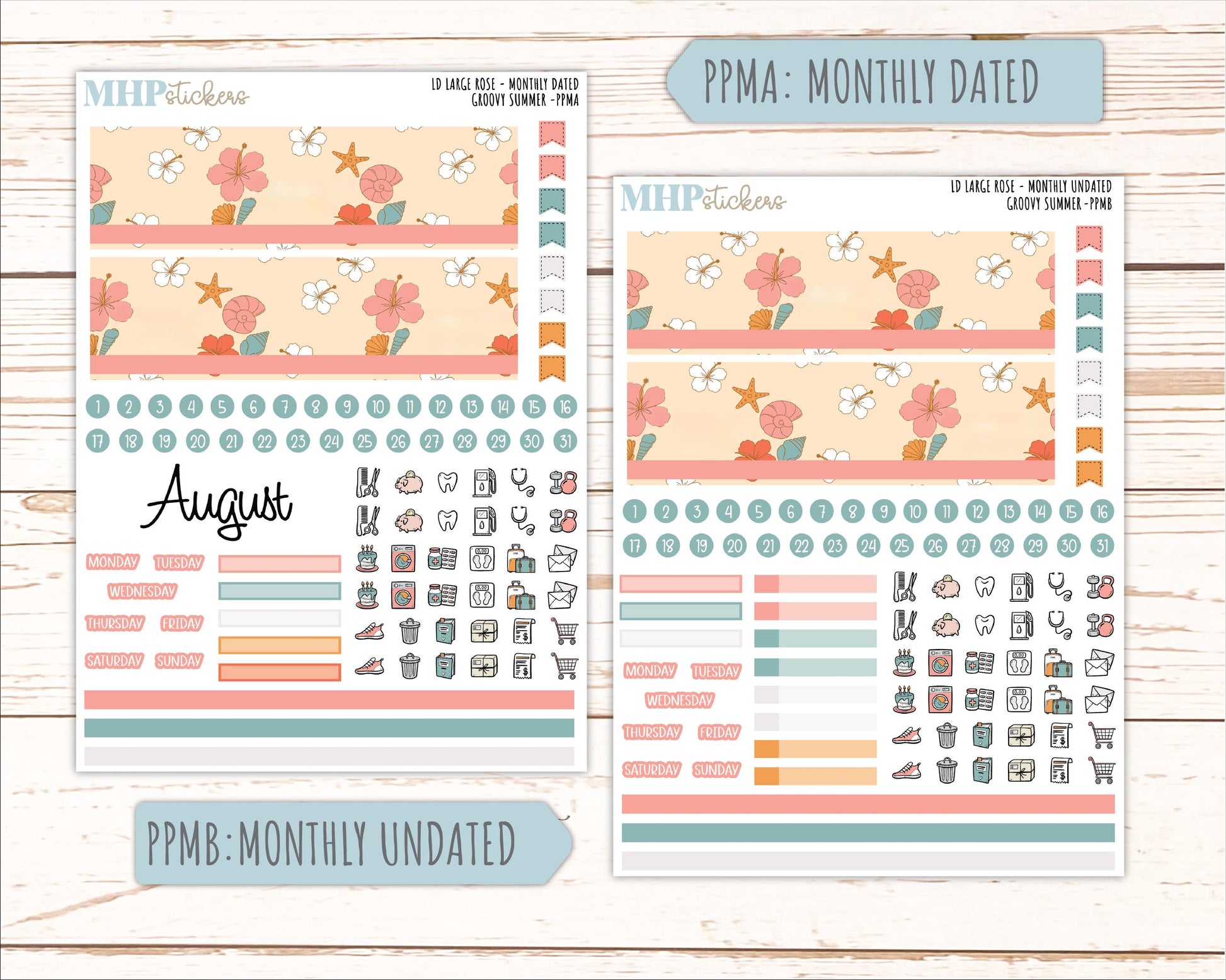 AUGUST 2026 Stickers for the Large Rose Laurel Denise Planner. "Groovy Summer" || PP