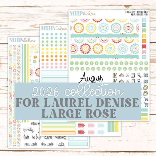 AUGUST 2026 Stickers for the Large Rose Laurel Denise Planner. "Hello Sunshine" || PP