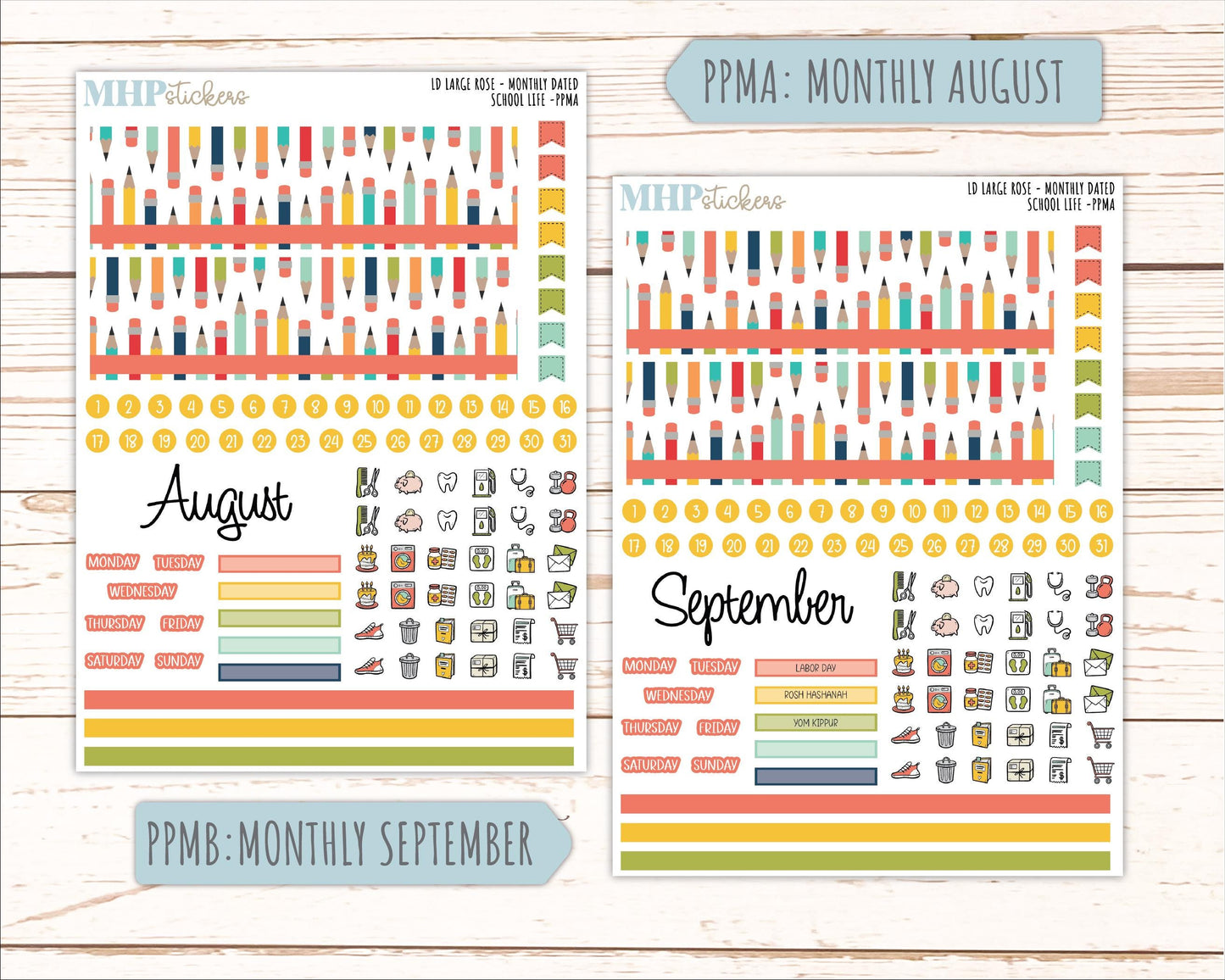 AUGUST & SEPTEMBER 2026 Stickers for the Large Rose Laurel Denise Planner. "School Life" || PP