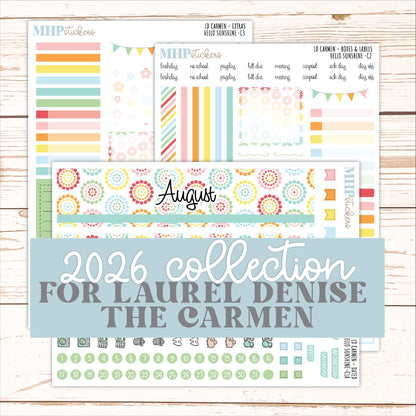 AUGUST 2026 Stickers for The Carmen Laurel Denise Planner "Hello Sunshine || C