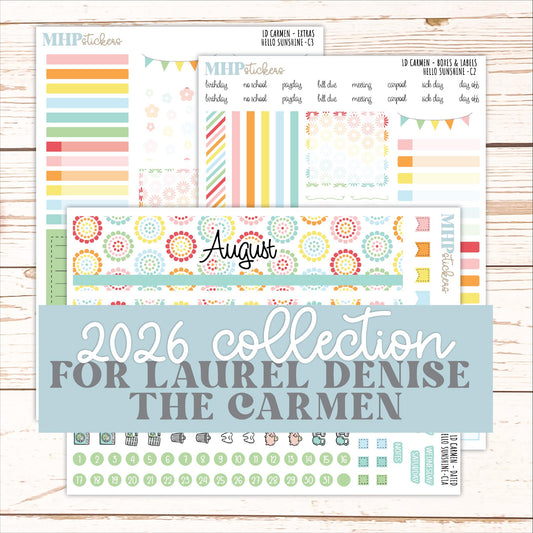 AUGUST 2026 Stickers for The Carmen Laurel Denise Planner "Hello Sunshine || C