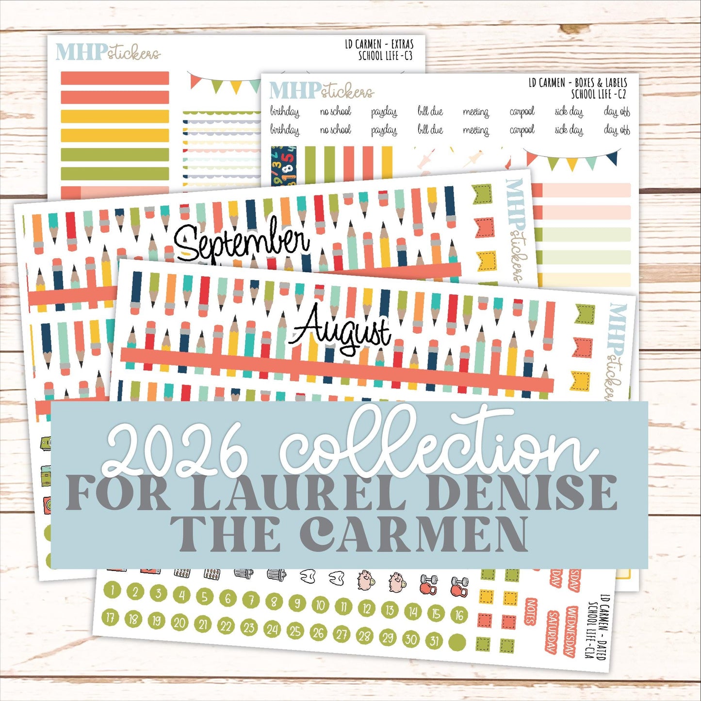 AUGUST & SEPTEMBER 2026 Stickers for The Carmen Laurel Denise Planner "School Life" || C