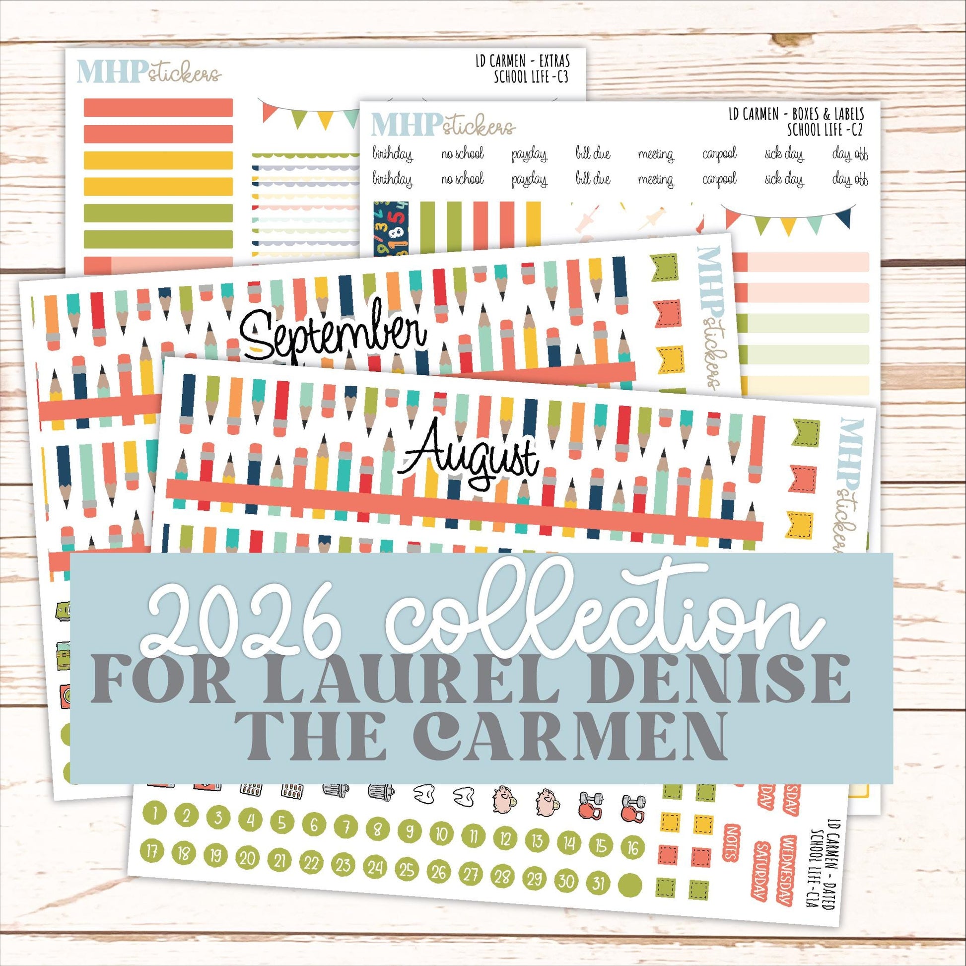 AUGUST & SEPTEMBER 2026 Stickers for The Carmen Laurel Denise Planner "School Life" || C