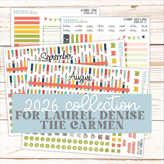 AUGUST & SEPTEMBER 2026 Stickers for The Carmen Laurel Denise Planner "School Life" || C