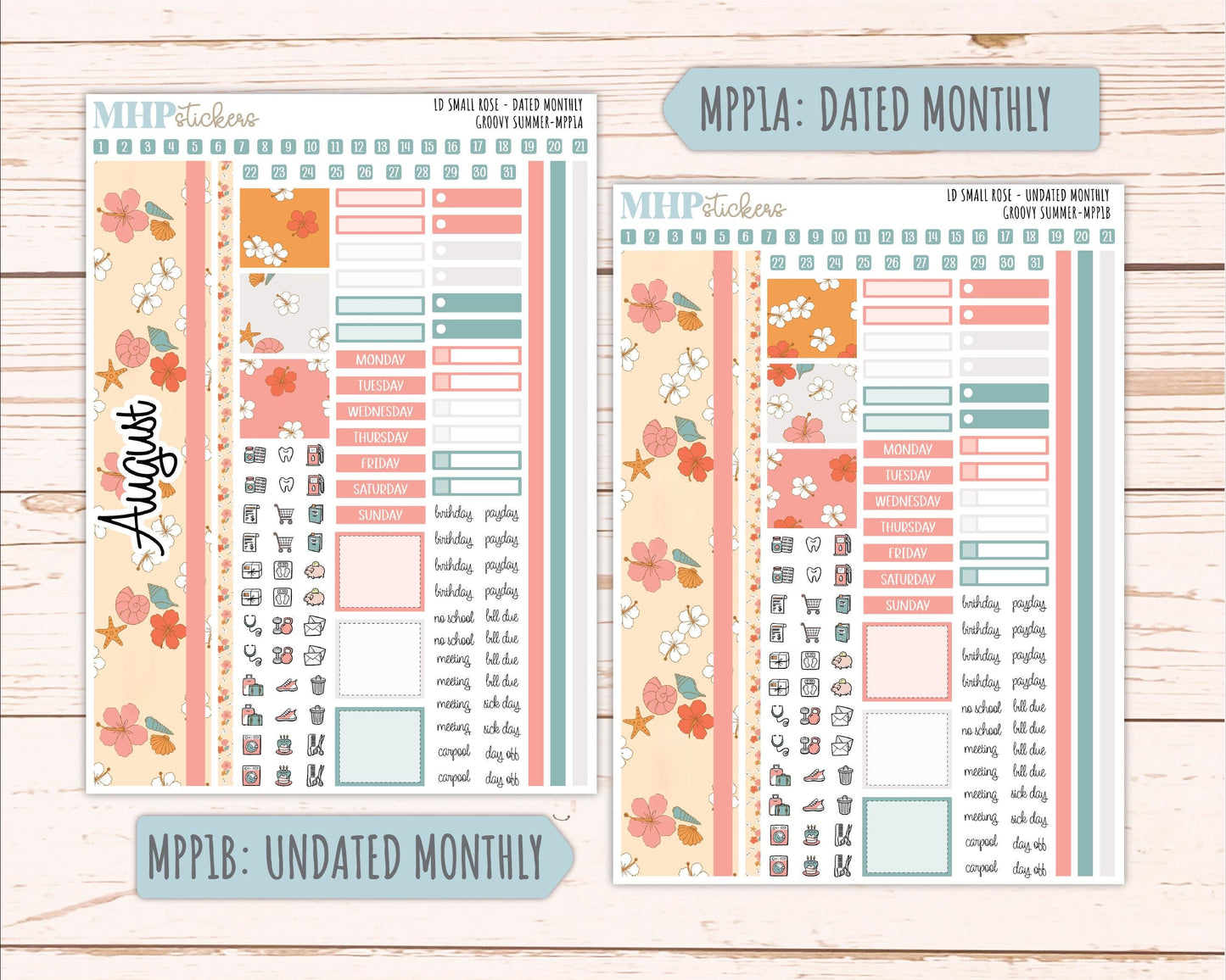 AUGUST 2026 Stickers for The Small Rose Laurel Denise Planner. "Groovy Summer" || MPP